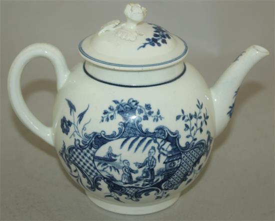 A Worcester Mother and Child pattern globular teapot and cover, c.1765, 17cm across